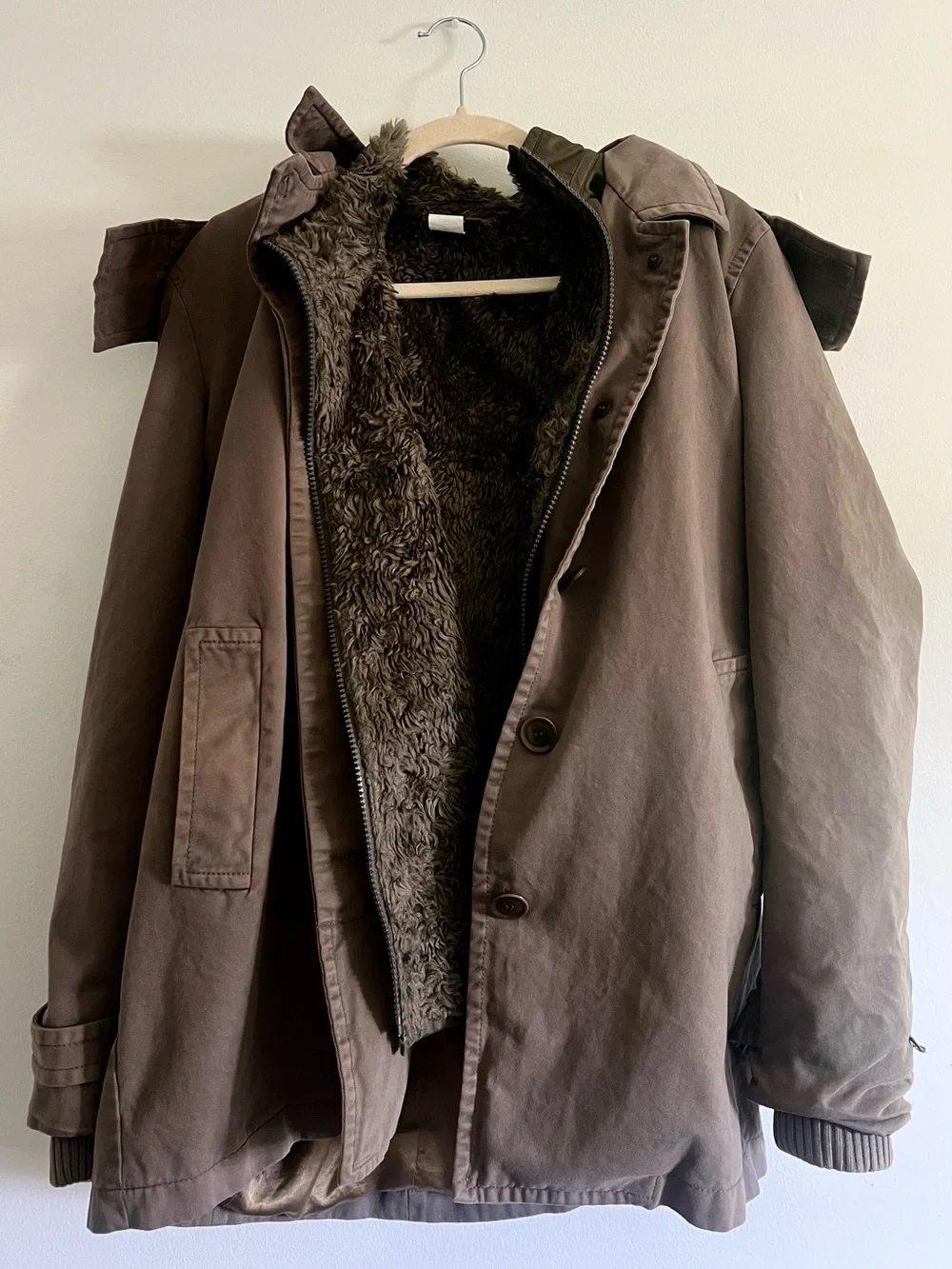 J. Crew Brown Men's Military Field Jacket with Faux-Fur Lining